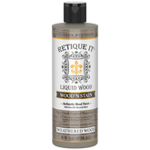 Retique It Liquid Wood Wood'n Stain in Weathered Wood, 8 oz, showing the stain applied to a wooden surface.