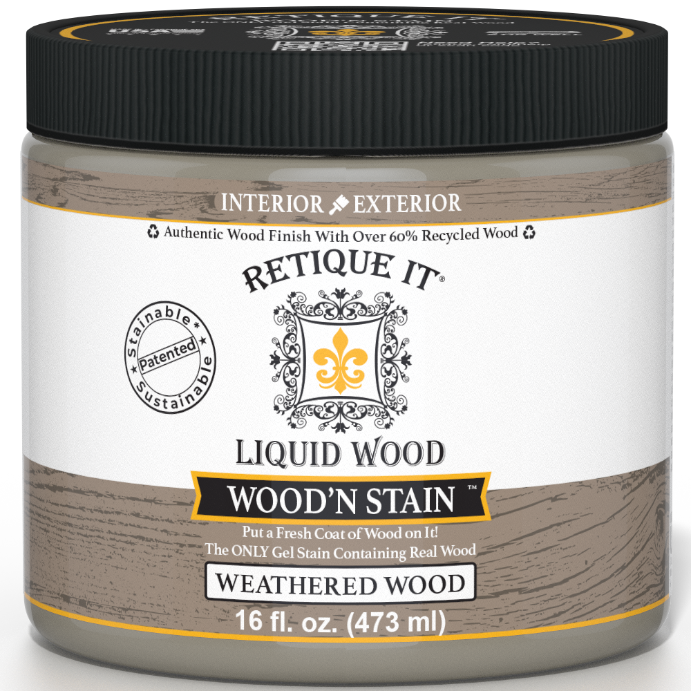 Retique It Liquid Wood Wood'n Stain in Weathered Wood, 16 oz, natural stain for wood finishing and weathered look.