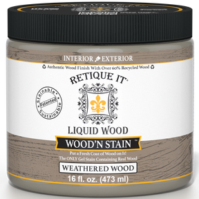 Retique It Liquid Wood Wood'n Stain in Weathered Wood, 16 oz, natural stain for wood finishing and weathered look.
