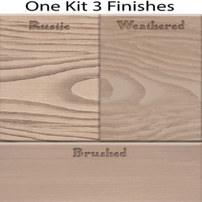 Swatch of Retique It® Wood'n Kit in French Oak finish showing three different wood finish samples on a surface.