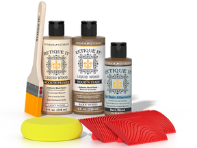 Retique It® Fireplace Mantel Wood'n Finish Kit in Barn Wood stain, showcasing the textured wood finish for fireplace surrounds.