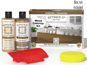 Retique It® Wood'n Finish Kit in Modern Walnut stain, showing a wooden tabletop with rich walnut finish and smooth surface.