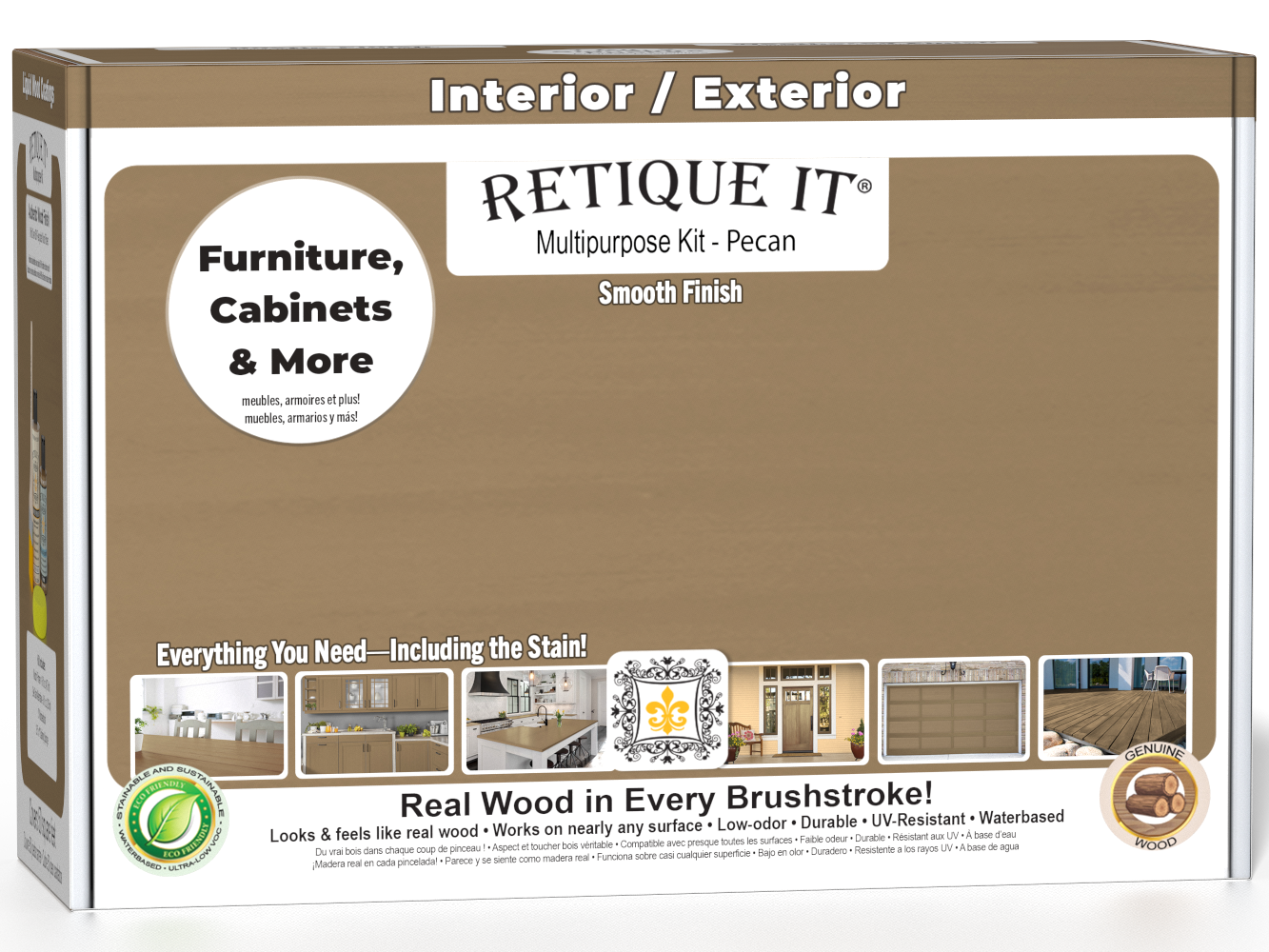 Retique It® Multi-purpose Smooth Finish Kit in Pecan for wood furniture, includes finishing tools and supplies in a boxed set.
