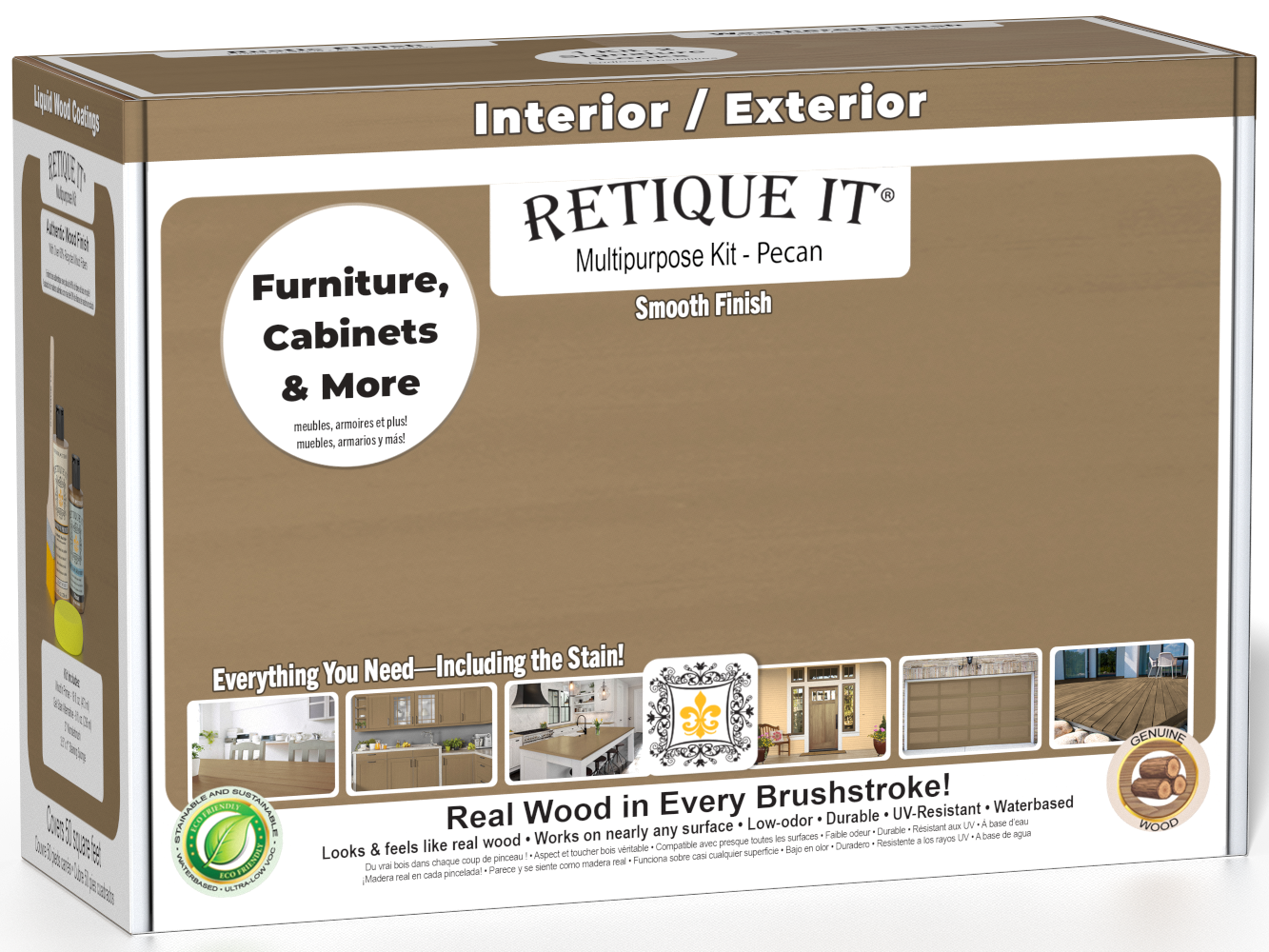 Retique It® Multi-purpose Smooth Finish Kit in Pecan, wood finishing kit with brushes and tools for a smooth wood finish.