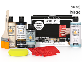 Retique It® Wood'n Finish Kit Classic Black interior top coat set with wood finish products in a box.
