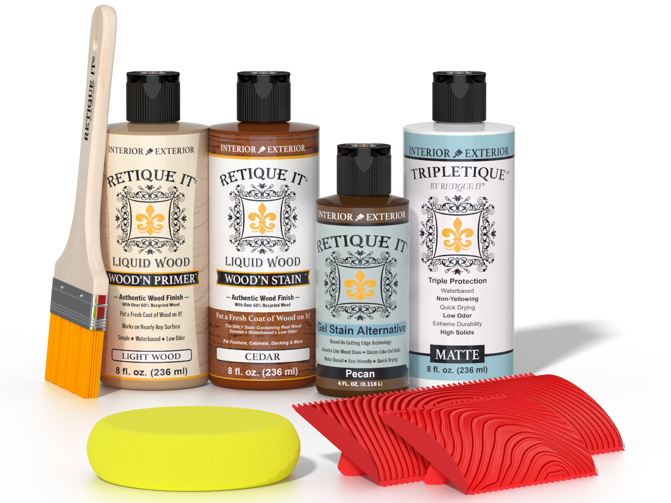 Retique It® Wood'n Finish Kit Cedar interior top coat with wooden applicator, showcasing the multi-purpose wood finishing product.