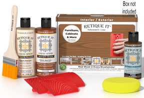 Retique It® Wood'n Finish Kit in cedar color with wooden box, multi-purpose wood finishing set for furniture and projects.
