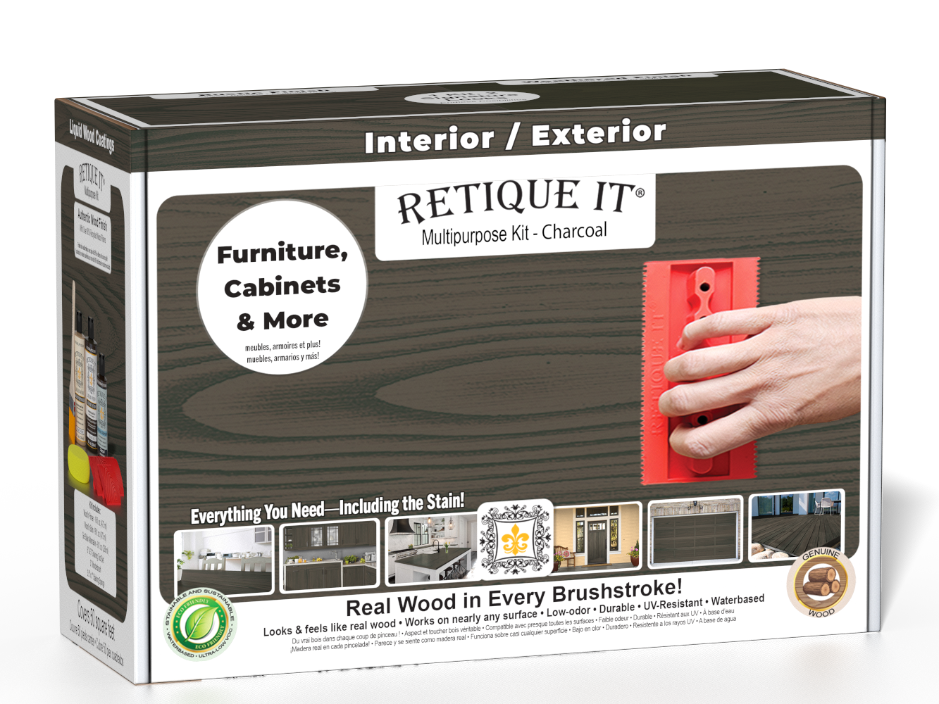 Retique It® Wood'n Finish Kit in charcoal, a multi-purpose wood finishing kit with tools and supplies for wood projects.