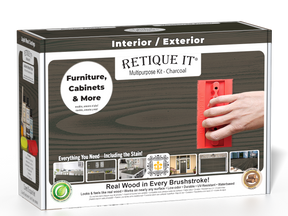 Retique It® Wood'n Finish Kit in Charcoal for exterior wood projects, includes top coat and application tools.