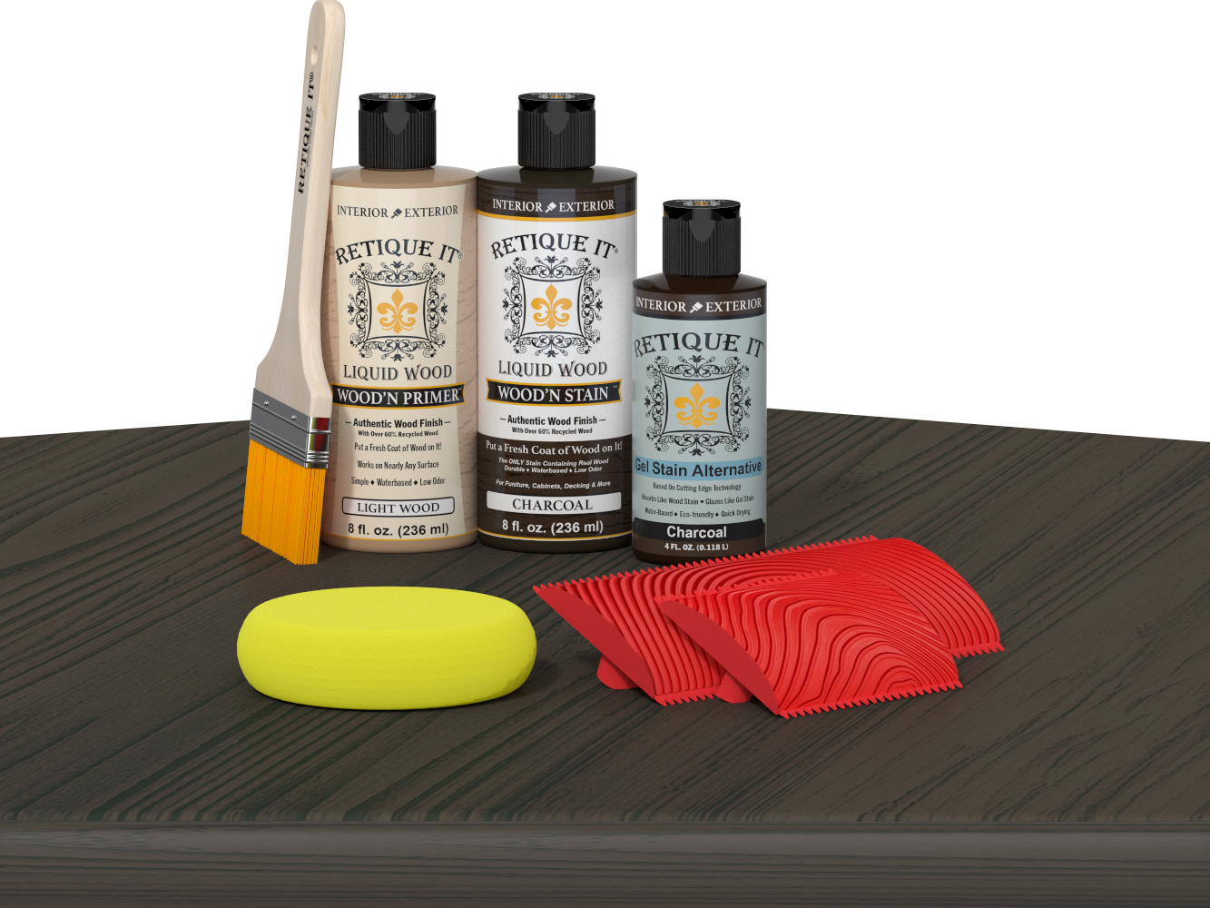 Retique It® Wood'n Kit Charcoal finish showing a multi-purpose wood finishing kit on a table.