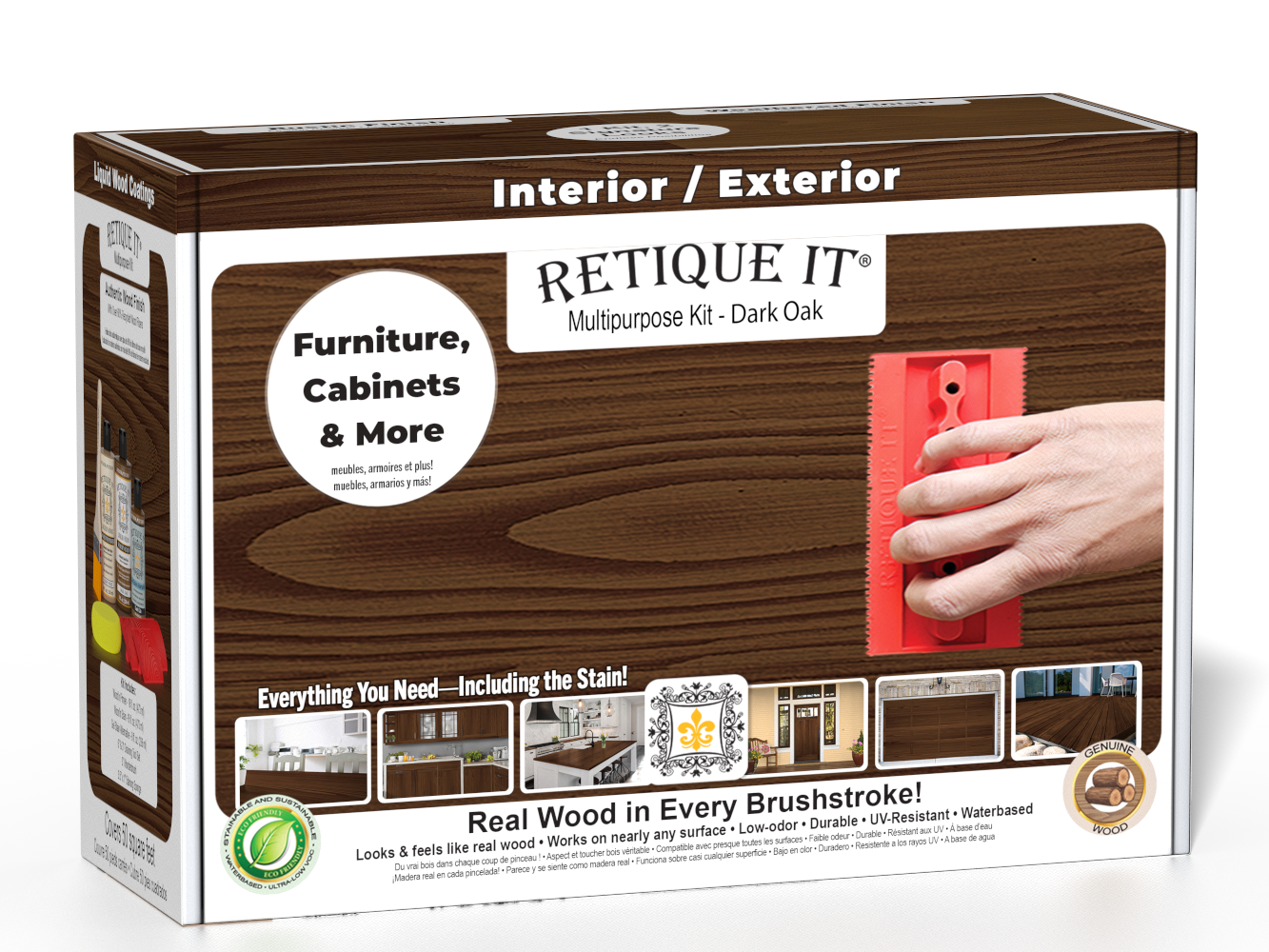 Retique It® Wood'n Kit in Dark Oak finish, featuring a multi-purpose wood finish set with brushes and applicators in a sturdy box