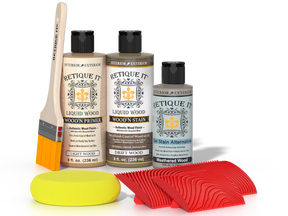 Retique It® Wood'n Finish Kit in Drift Wood showing a close-up of the multi-purpose wood finish applied to a surface.