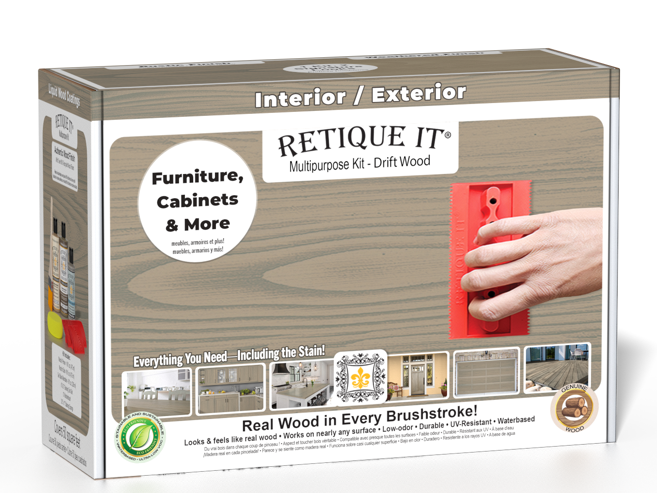 Retique It® Wood'n Finish Kit in Drift Wood, multi-purpose kit with brushes and finishes for wood projects, shown in the box.