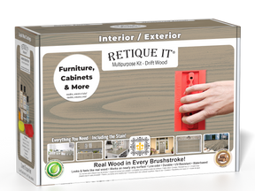 Retique It® Wood'n Finish Kit in Drift Wood, multi-purpose kit with brushes and finishes for wood projects, shown in the box.