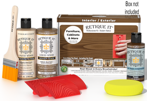 Retique It® Wood'n Kit in Modern Walnut with applicator box, ideal for multi-purpose wood finishing projects.