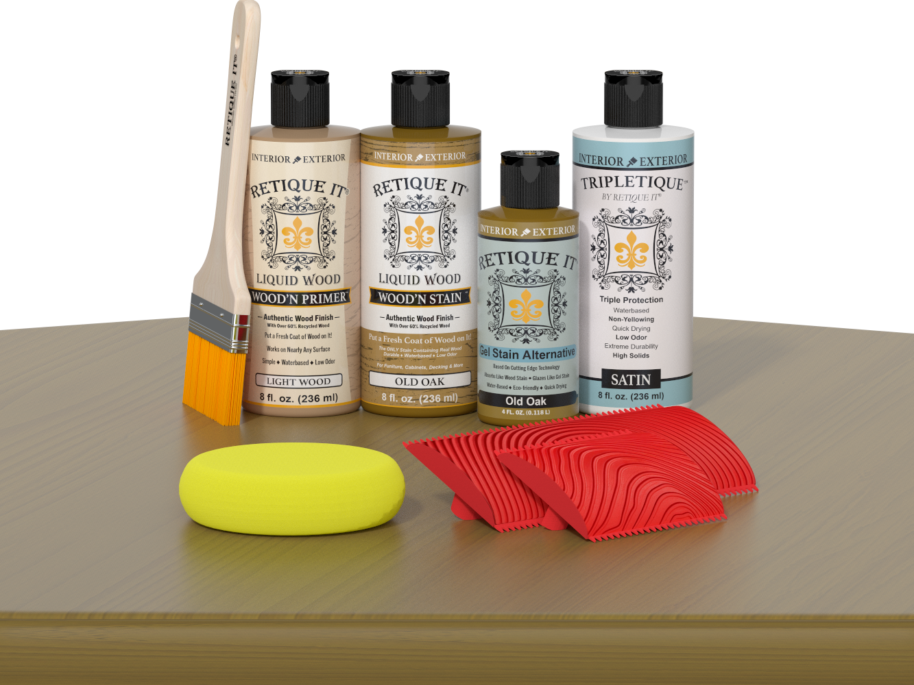 Retique It® Wood'n Finish Kit in Old Oak, interior top coat applied to a table, showcasing natural wood grain and finish.