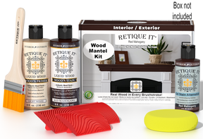 Retique It® Fireplace Mantel Wood'n Finish Kit in Red Mahogany stain, showing the wood stain product for fireplace mantels.