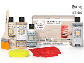 Retique It Wood'n Finish Kits WNK-SBCH-PLTQM with wood stain and finish supplies in a box, ideal for furniture and wood projects