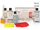 Retique It Wood'n Finish Kit WNK08-SBCH-PLTQS with wood stain and finishing tools in a box for furniture refinishing.