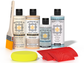 Retique It® Wood'n Finish Kit Sun Bleached for tabletops, includes wood stain and finish components in a compact kit.