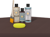 Retique It refinishing kit with Light Wood primer, Java gel stain alternative, matte Tripletique topcoat, a brush and yellow sponge.