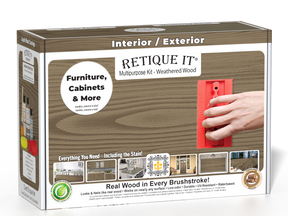 Weathered Wood Multi-purpose Wood'n Finish Kit by Retique It® showing the kit box with weathered wood finish options