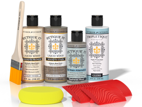 Retique It® Wood'n Kit weathered wood interior top coat in a multi-purpose finish, shown on a wood surface.