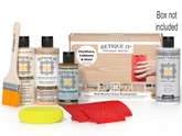 Retique It Wood'n Finish Kit in Oak, includes brushes and tools for wood finishing projects, shown in the box.