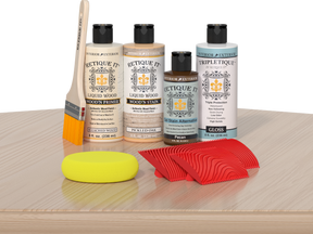 White oak Wood'n Finish Kit by Retique It® for interior top coat application on wood surfaces, shown on a table.