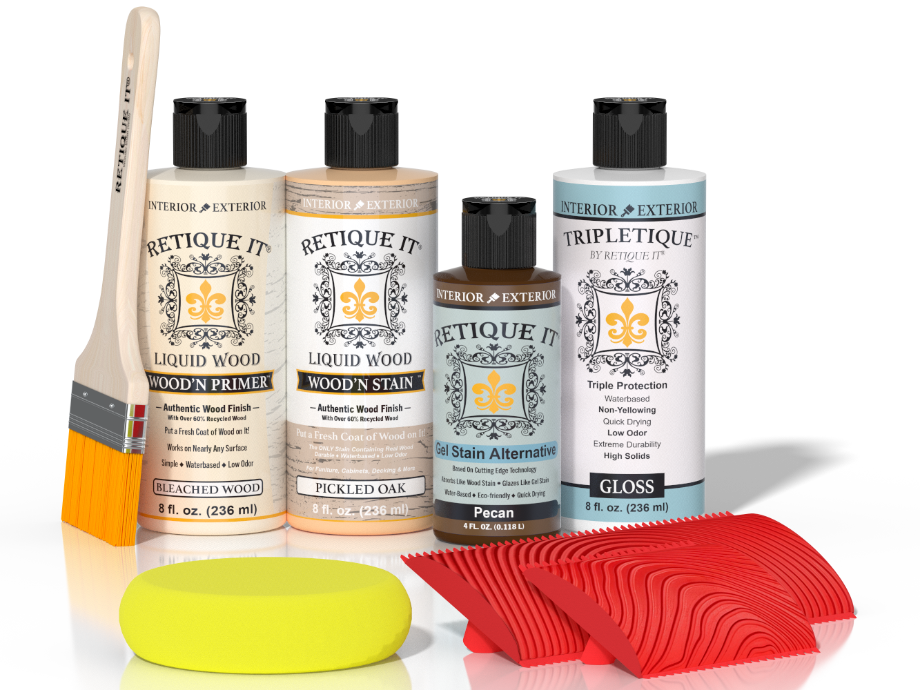 Retique It® Wood'n Finish Kit in White Oak for interior top coat, showing wood surface with clear finish application.