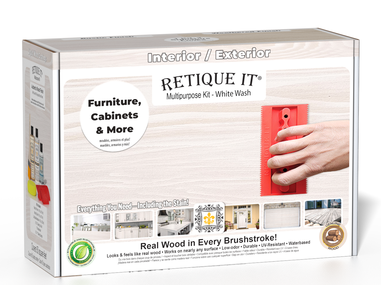 Retique It® Wood'n Finish Kit in White Wash, multi-purpose wood finishing kit with brushes and tools for furniture projects.