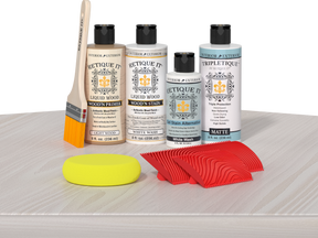 Retique It® Wood'n Kit white wash interior top coat stain on table showcasing wood finishing application.