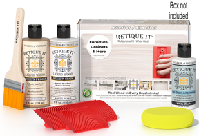 Retique It® Wood'n Finish Kit in White Wash, multi-purpose wood finishing kit with applicator tools and white wash stain.