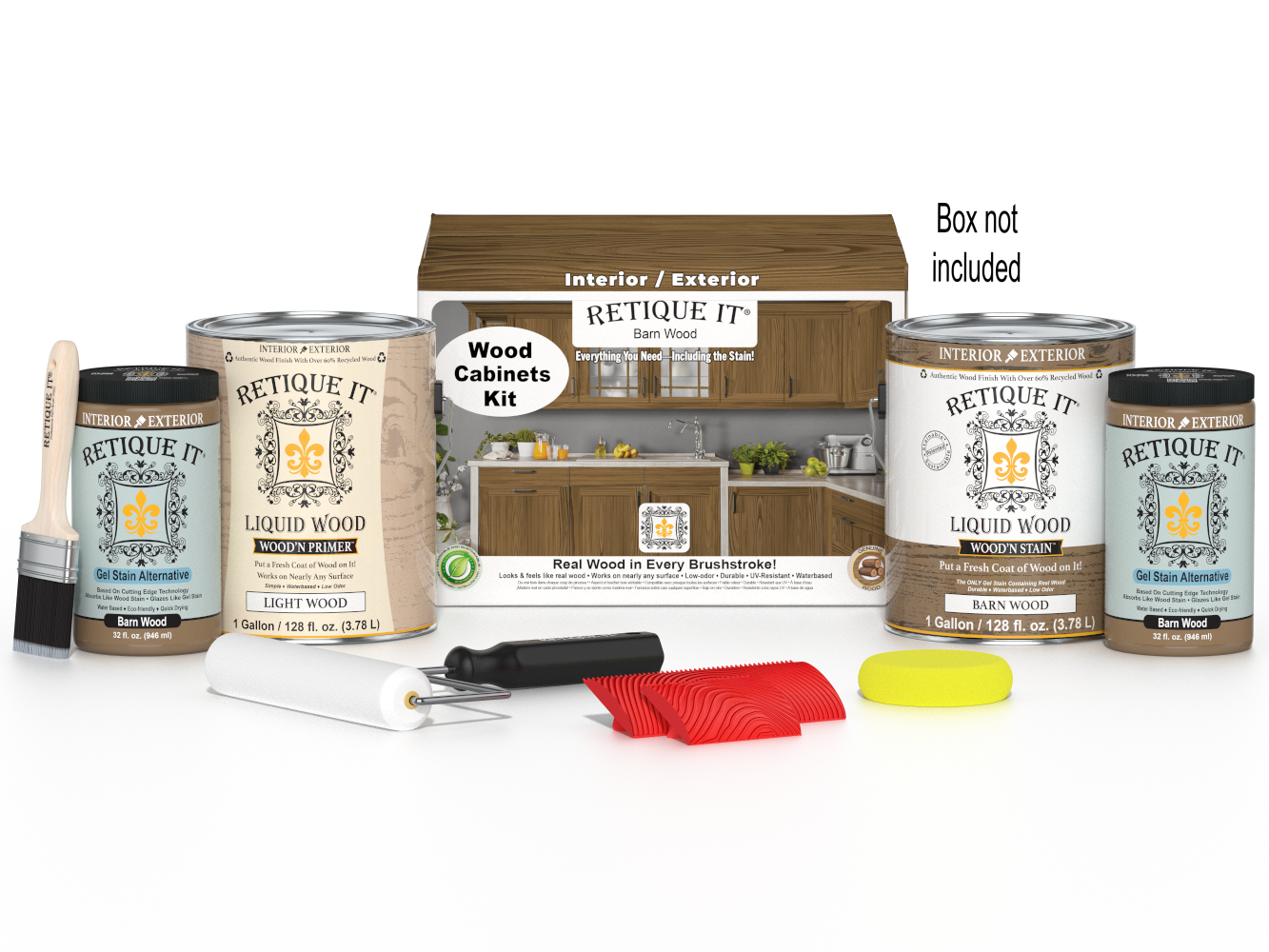 Retique It® Wood'n Cabinet Kit with 48 barn wood grained stained cabinet doors, showcasing rustic wood finish and natural texture.