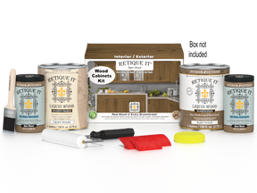 Retique It® Wood'n Cabinet Kit with 48 barn wood grained stained cabinet doors, showcasing rustic wood finish and natural texture.