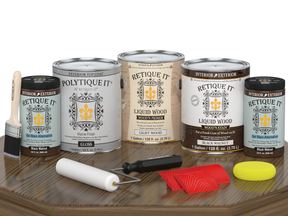 Black Walnut exterior wood finish kit with four large containers of Retique It® Wood'n Top Coat for wood protection and enhancement.