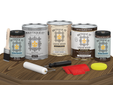 Retique It® Wood'n Finish Kit in black walnut with matte top coat, featuring four large wood finishing products for exterior use.