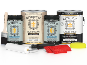 Retique It® Wood'n Kit in classic black for wood finishing, featuring four large bottles of multi-purpose wood finish.