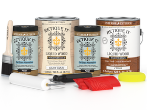 Retique It® Cedar Wood'n Finish Kit with four large containers, ideal for multi-purpose wood finishing projects.