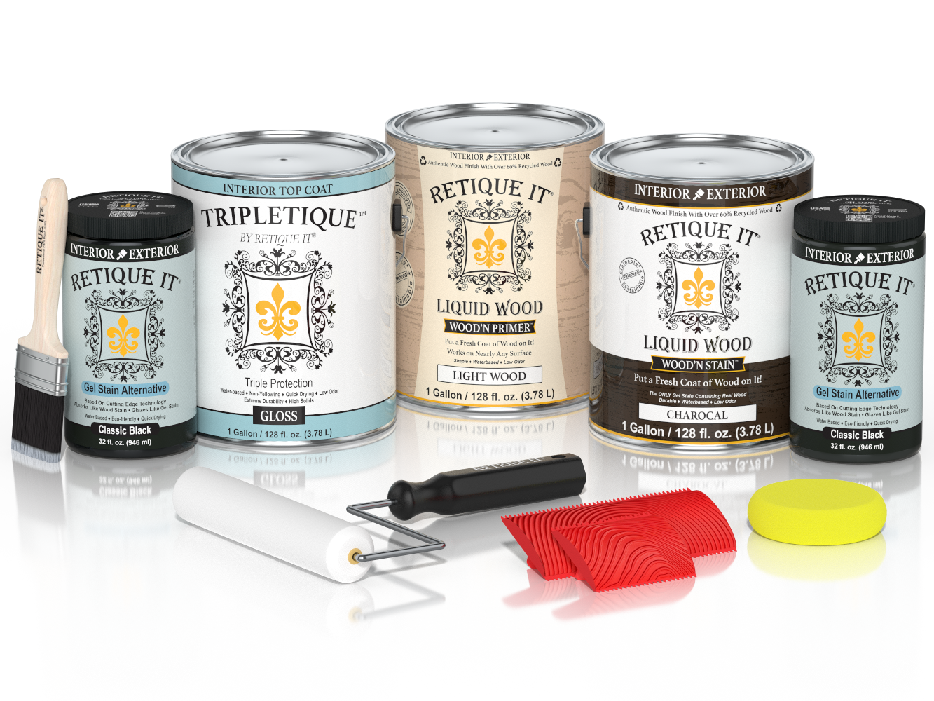 Retique It® Wood'n Cabinet Kit with 48 grained charcoal stain, glossy finish, designed for cabinet doors and furniture.