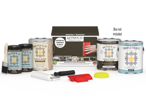 Retique It® Wood'n Kit in Charcoal, interior top coat, includes four large wood finish containers with application tools.
