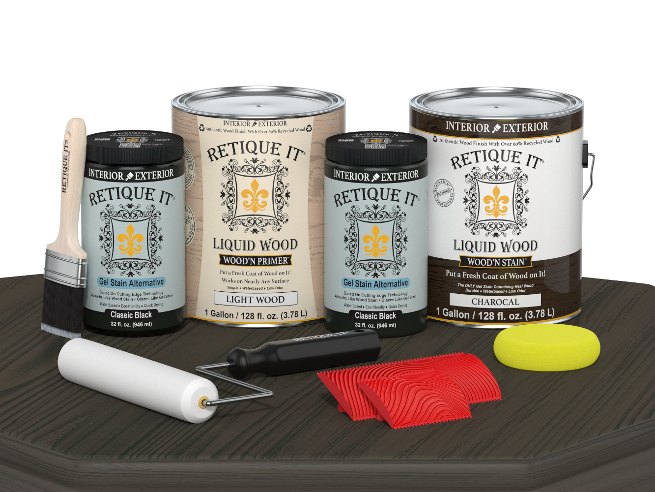 Charcoal Wood'n Cabinet Kit with 48 grained door panels from Retique It®, showcasing stain application on cabinet doors.