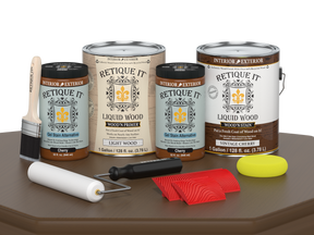 Retique It® Wood'n Finish Kit in Vintage Cherry, 4-pack, showcasing wood stain and finish products for furniture restoration.