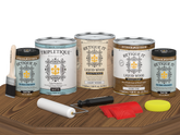 Retique It® Wood'n Finish Kit in Dark Oak, interior top coat for wood, featuring four large bottles with matte finish.