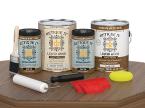 Retique It® Wood'n Finish Kit in Dark Oak with four large containers, designed for multi-purpose wood finishing projects.