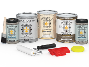 Retique It® Wood'n Finish Kit with four large driftwood exterior top coats in matte finish, designed for wood projects.