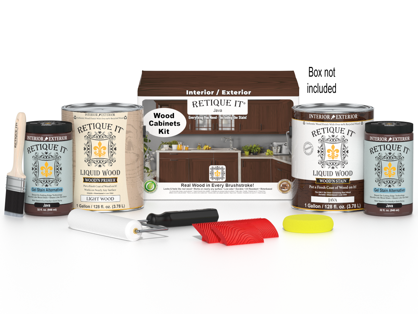 Retique It® Wood'n Cabinet Kit in Java stain with 48 grained cabinet doors, showcasing natural wood grain and rich Java color.