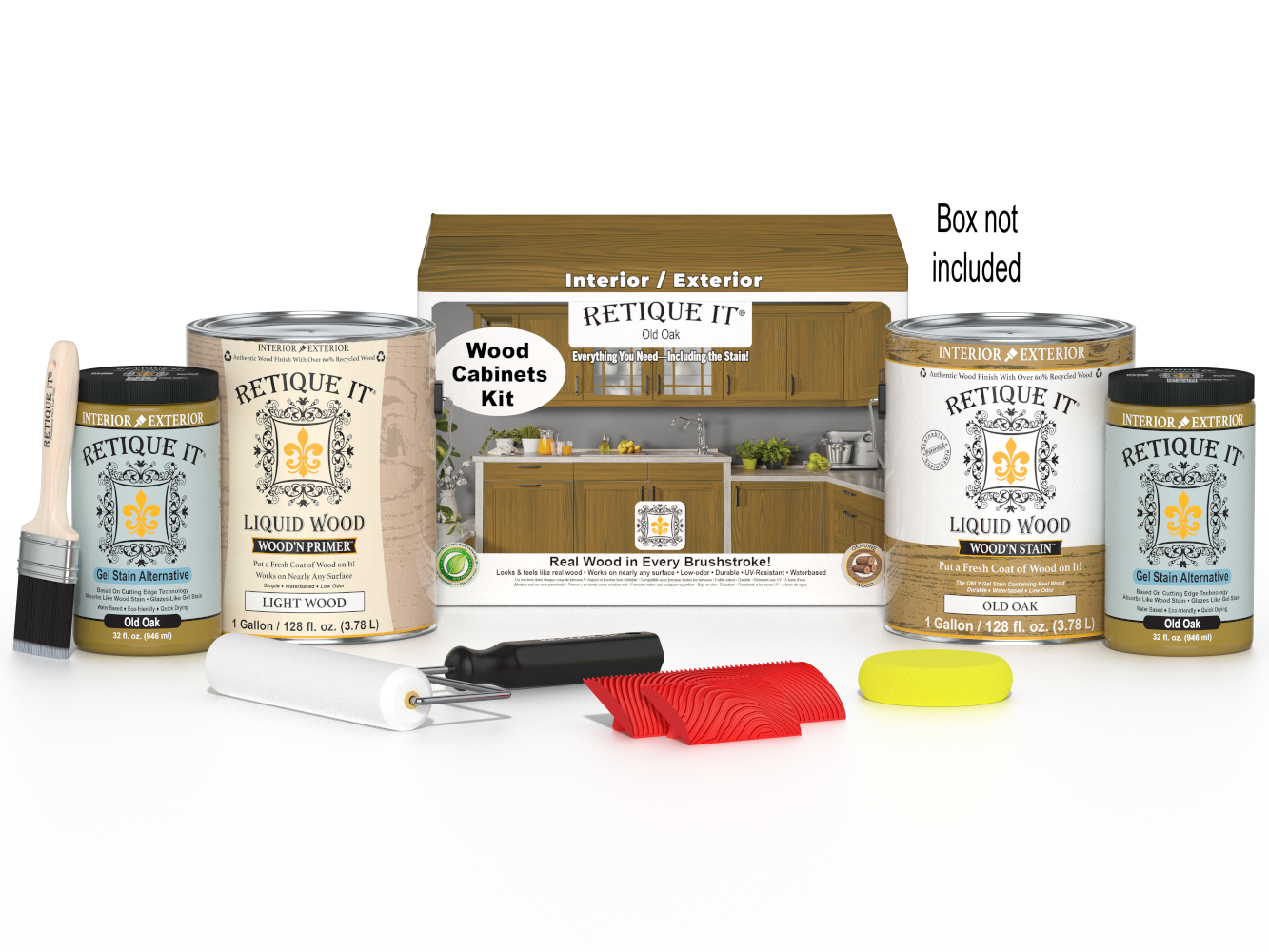 Retique It® Wood'n Cabinet Kit with 48 Old Oak grained cabinet doors, stain set for wood furniture and cabinetry.