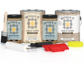 Retique It® Wood'n Kit Multi-purpose finish set with four pickled oak wood stain and finish bottles.