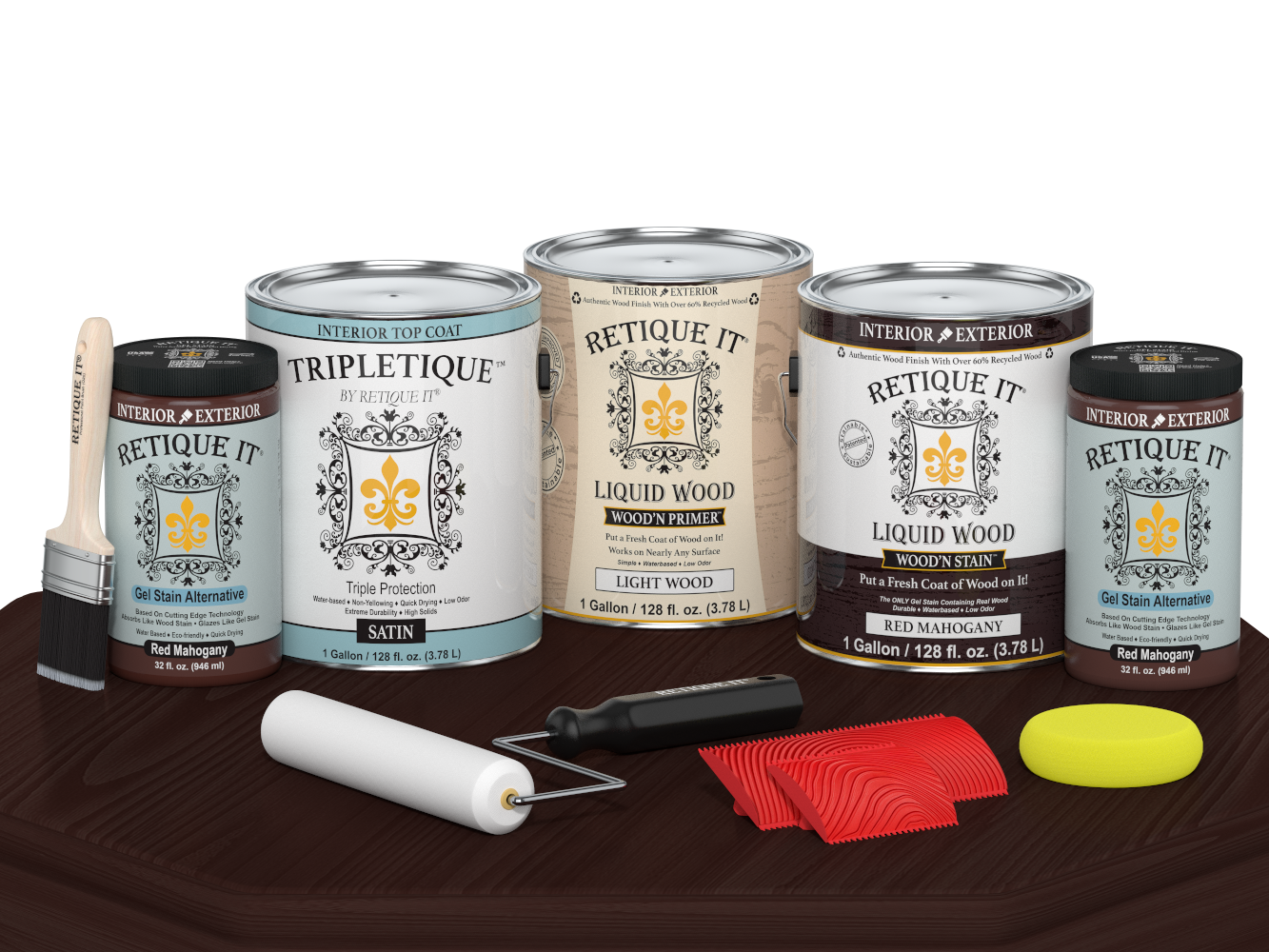 Retique It® Wood'n Cabinet Kit with 48 red mahogany stained doors, satin finish, featuring grained wood texture.